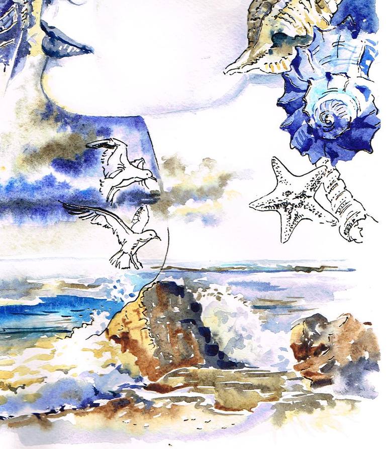 Original Art Deco Water Painting by Olga Larina