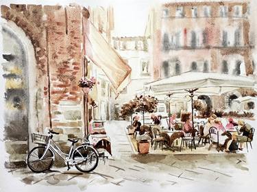 Cafe on the street of the old town. thumb