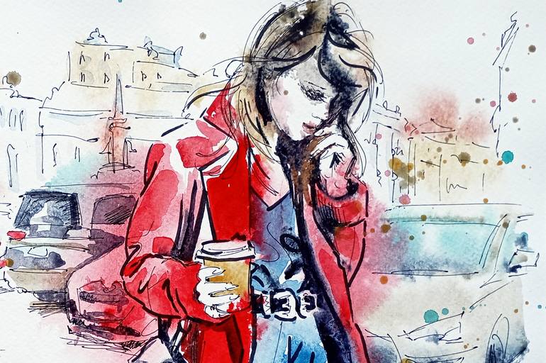 Original Conceptual Women Drawing by Olga Larina