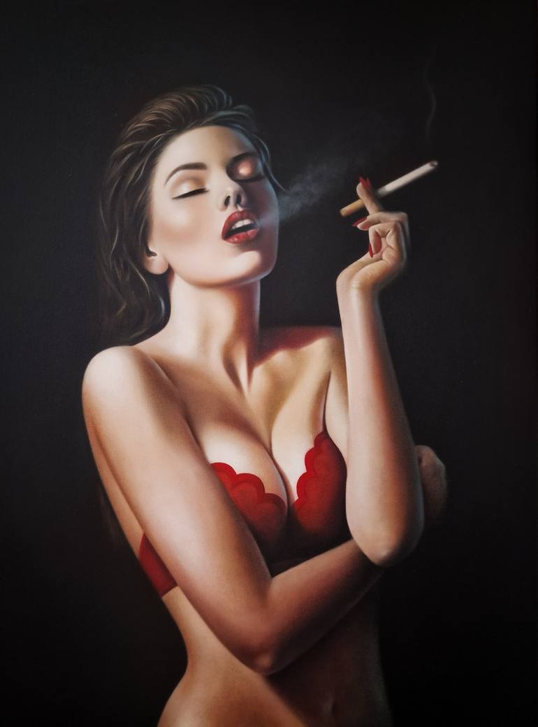 CIGARETTE AFTER Painting by Olga Pursches | Saatchi Art