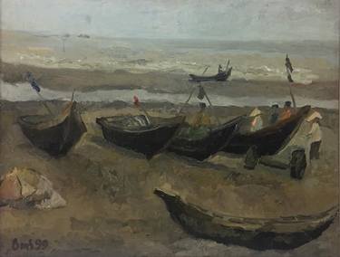 Original Impressionism Beach Painting by Binh Hoang