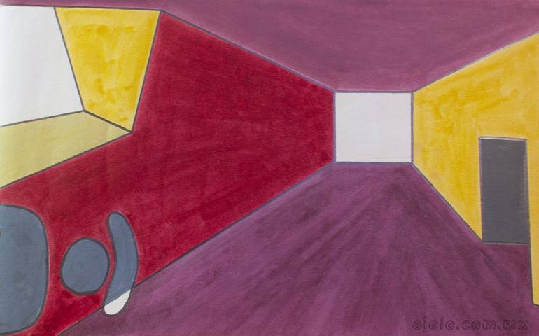 Original Architecture Painting by Ojolo Miron | Abstract Expressionism Art on Paper | vacio 7