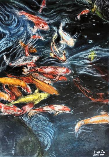 Original Abstract Expressionism Fish Drawings by Ksenia Lutsenko