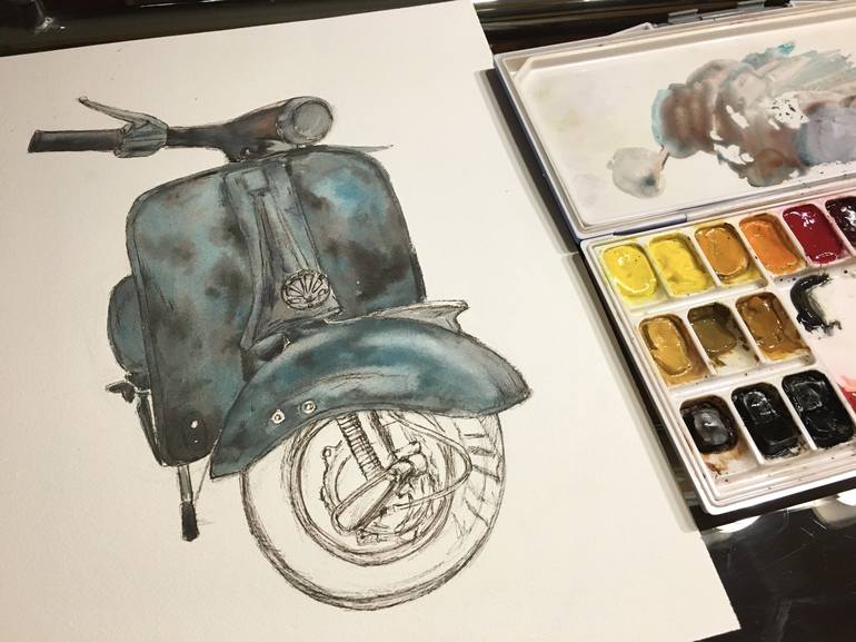 Original Bike Painting by Ksenia Lutsenko