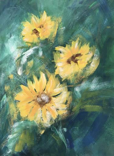 YELLOW STROKES - IMPRESSIONIST SUNFLOWER FLOWERS A4 SMALL thumb