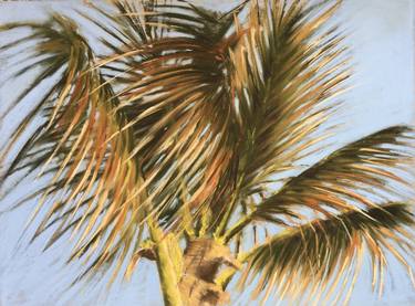 SUNNY PALM - BEACH SKY LANDSCAPE IMPRESSIONIST SOFT PASTEL DRAWING thumb