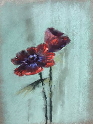 RED FLOWER STUDY #2 - FLORAL FLOWER SOFT PASTEL SMALL DRAWING thumb