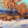 ‘Warm winter’ is a unique work of art by the Spanish artist Ksenia Lutsenko. It depicts the last stage of winter, when the snow starts melting and grass begins peeping up through it. Ksenia was inspired by the Russian rural landscape and wanted to transmit the feeling of hope and happiness that someone feels when winter has to make place for the spring.
‘Warm winter’ is a unique drawing created with soft pastel on museum quality paper. It measures 24 x 30 cm and ships ready for framing.