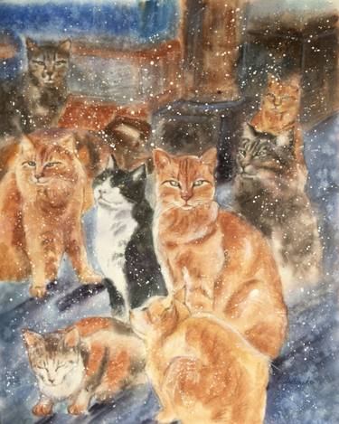 FIND ME - cats ginger cat lover gift cat island watercolour big painting thumb