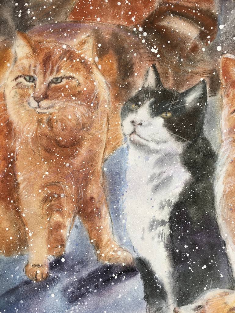 Original Impressionism Cats Painting by Ksenia Lutsenko