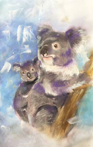 Koala family - wildlife impressionist naive animal painting thumb