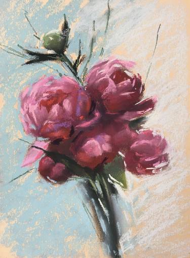 PEONY BOUQUET - RED FLOWERS PASSION LOVE IMPRESSIONIST PAINTING thumb