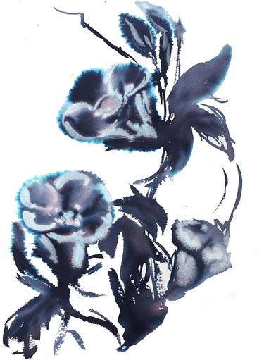THUNDERSTORM BINDWEED - watercolour floral abstract expressive small painting thumb