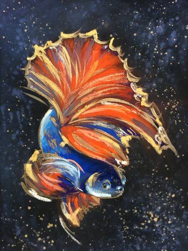 GOLD FISH - Siamese fighting fish art deco illustration nature expressive thumb