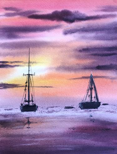 Print of Sailboat Paintings by Ksenia Lutsenko