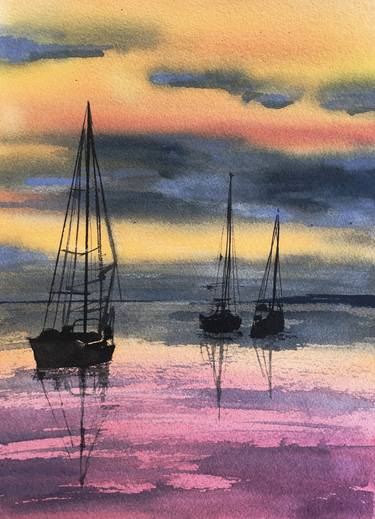Print of Sailboat Paintings by Ksenia Lutsenko