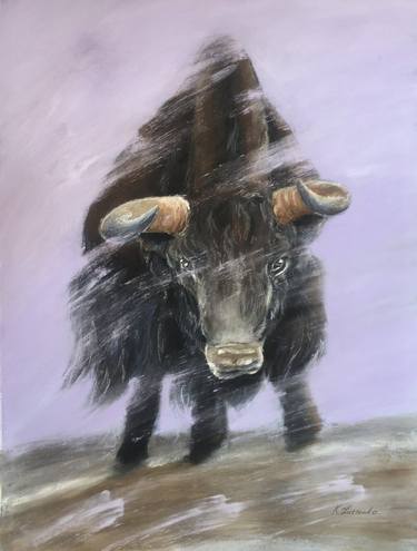 ‘Tough Life’ - wild yak wildlife expressive soft pastel animals thumb