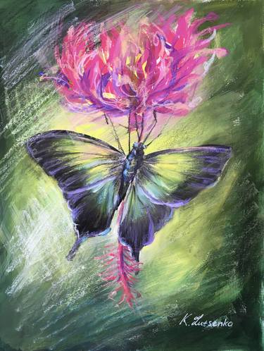 Rainforest butterfly - Impressionism green nature A4 small thumb