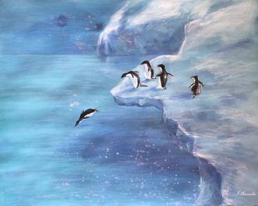 COOL BATH - penguin sea artic north winter ocean nature watecolour thumb