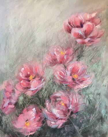 GREYISH PINK - peony flowers bouquet - passion love impressionist painting thumb