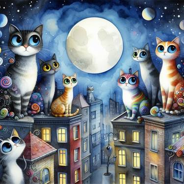 Print of Surrealism Cats Digital by Douglas Nealy