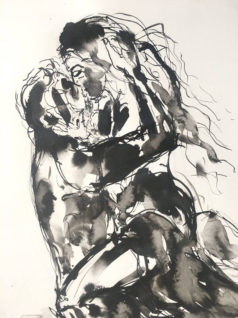 Original Figurative Love Drawing by Serap Simsek