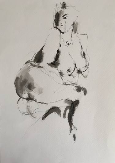 Original Figurative Nude Drawing by Serap Simsek
