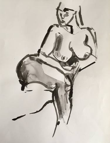 Original Abstract Expressionism Nude Drawing by Serap Simsek