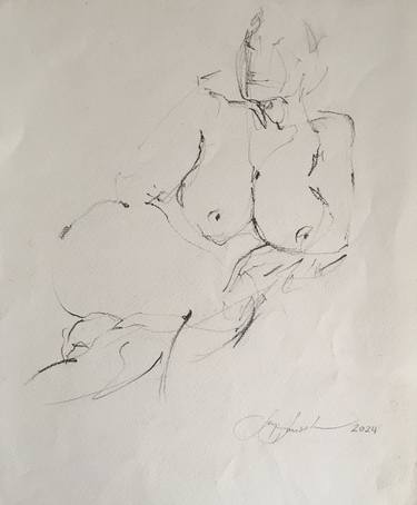 Original Abstract Expressionism Nude Drawing by Serap Simsek