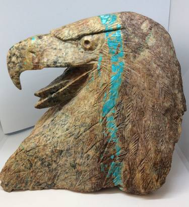 Golden Eagle Head Sculpture in Real Turquoise Stone thumb