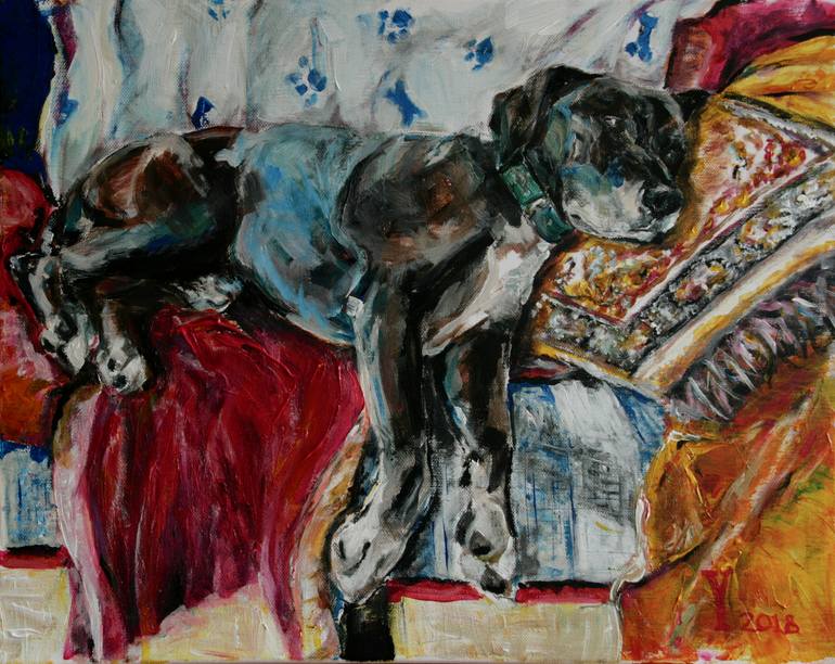 Original Expressionism Dogs Paintings by Yolande De Vlugt