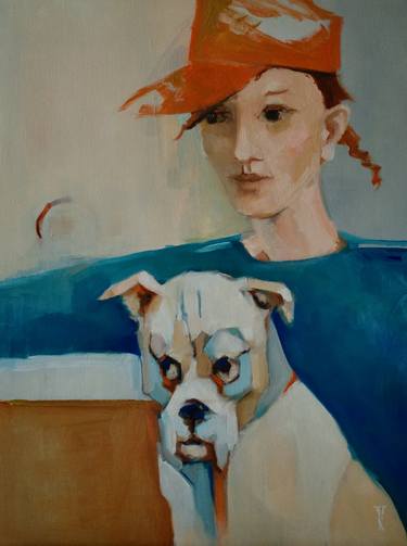 Original Figurative Dogs Paintings by Yolande de Vlugt