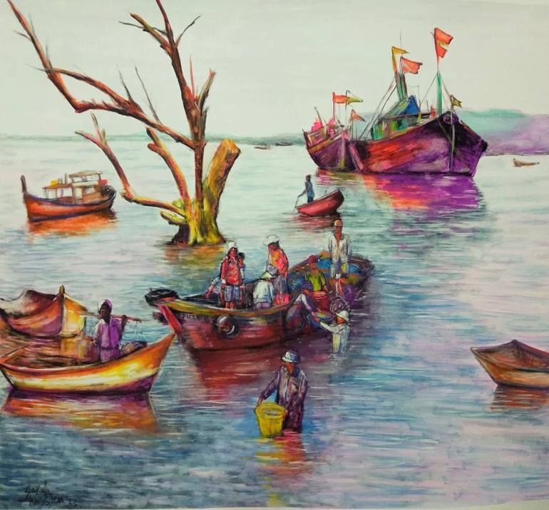 Print of Expressionism Seascape Paintings by Sarah Hussein Alwassief 