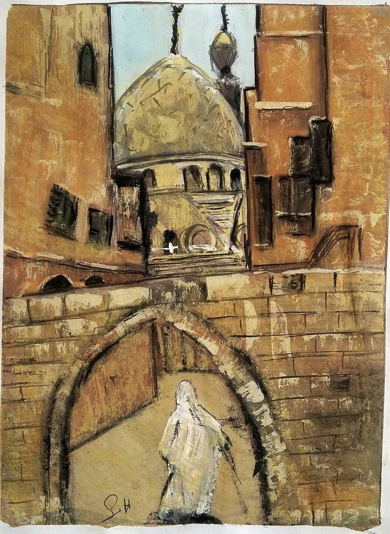 Original Abstract Painting by Sarah Hussein Alwassief | Abstract Art on Paper | Architecture in Cairo