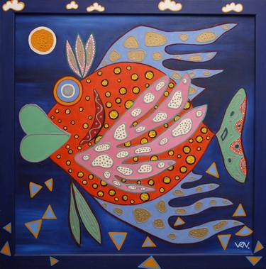 Original Abstract Expressionism Fish Painting by Valerii Holeiko