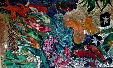 KOI POND, mosaic art glass (49"w x 80 x 3") wall thumb
