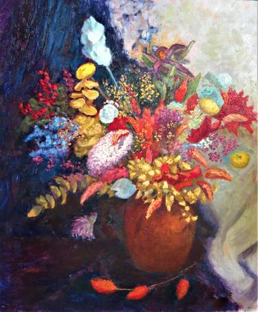 Flower painting. Still life with autumn flowers. Сolors of autumn thumb