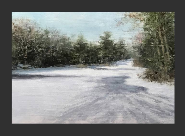Original Landscape Painting by Danny O'leary | Impressionism Art on Wood | Far End of the Frozen lake