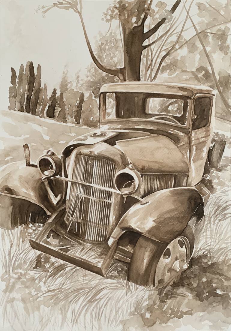 Abandoned car Painting by Aleyna Işık | Saatchi Art