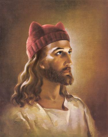 Daughter, your faith has healed you: What Hat God Wrought | Jesus Christ wearing a pink pussy feminist hat. thumb