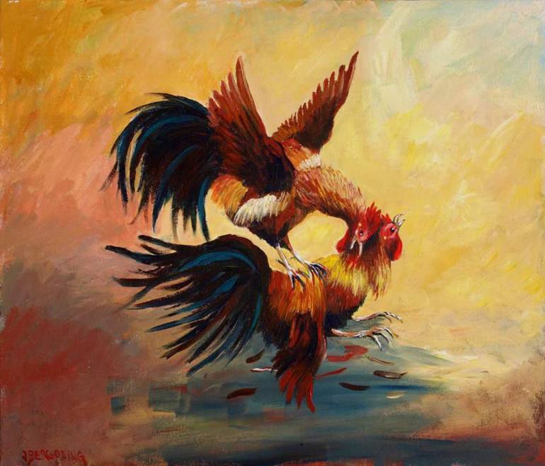 Rooster Fight Painting by Jean Pierre Bergoeing Saatchi Art