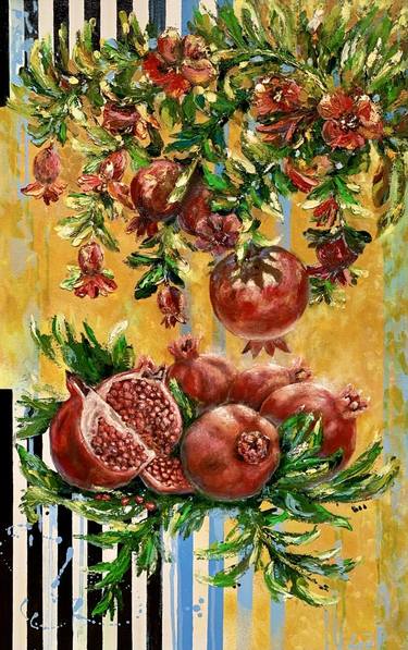 Pomegranates - juicy original oil painting on canvas thumb