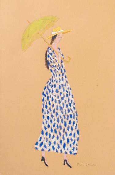 Woman in blue and white dress thumb
