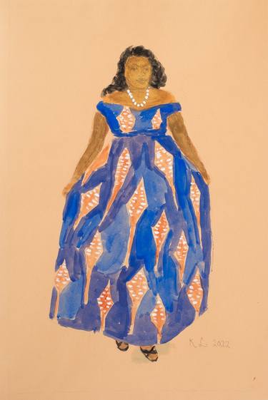 Woman in blue and red dress thumb