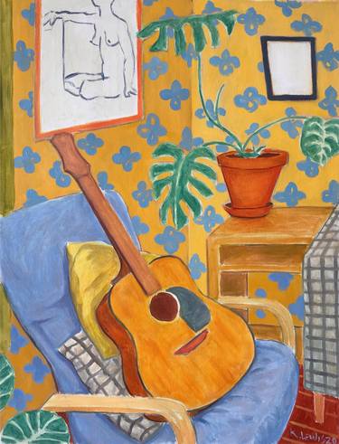 Wallpapered Interior with Guitar thumb
