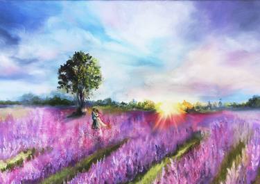 Lavender fields at sunset thumb