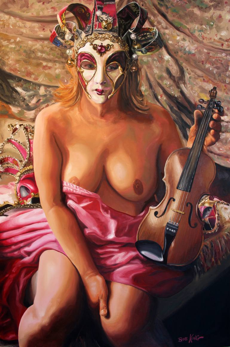 Venetian Woman with Violin Painting by Bob Kling | Saatchi Art