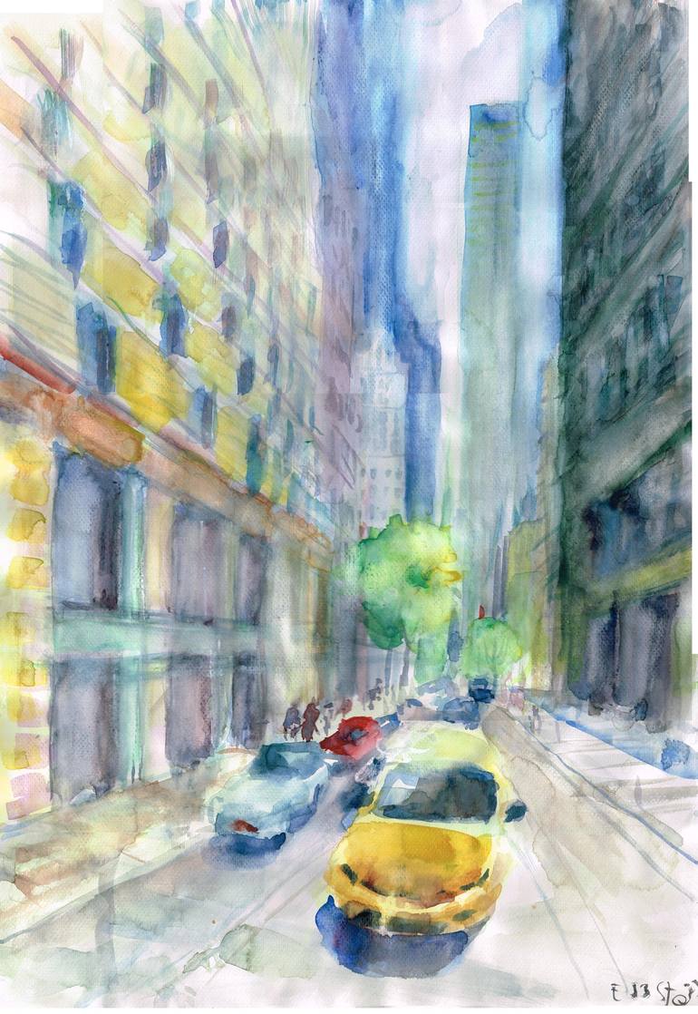 Original Architecture Painting by Margo Ozog | Expressionism Art on Other | Lemony 53rd at early spring