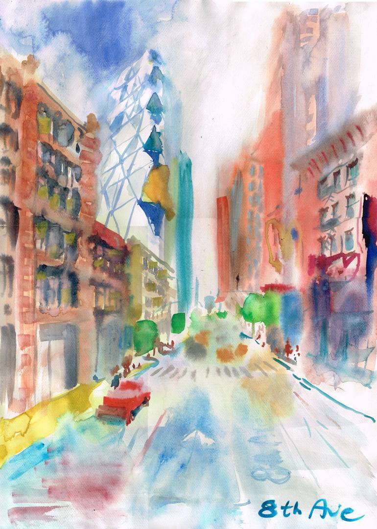 Original Architecture Painting by Margo Ozog | Expressionism Art on Other | 8th Street summer