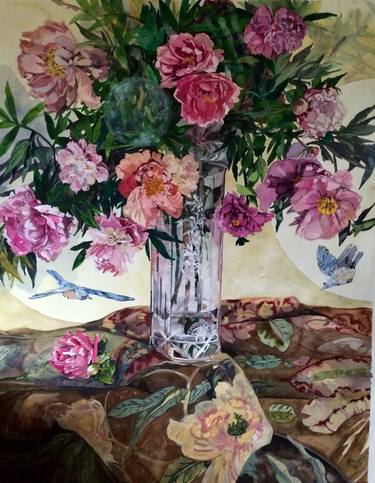 Still Life with Peonies and Blue Birds thumb